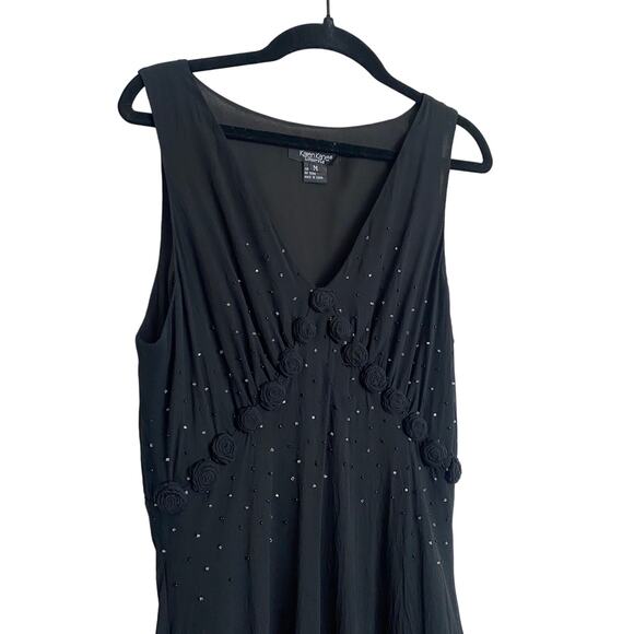 Vintage Karen Kane Silk Black Midi Dress Whimsigoth, Fairy, Witchy M 100% Silk - Picture 3 of 8